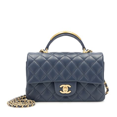 chanel flap bag with top handle blue